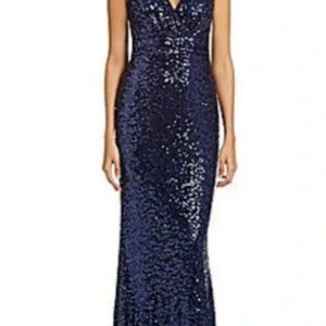 Badgley Mischka Navy Blue Long  Sequined Formal Dress Size 12